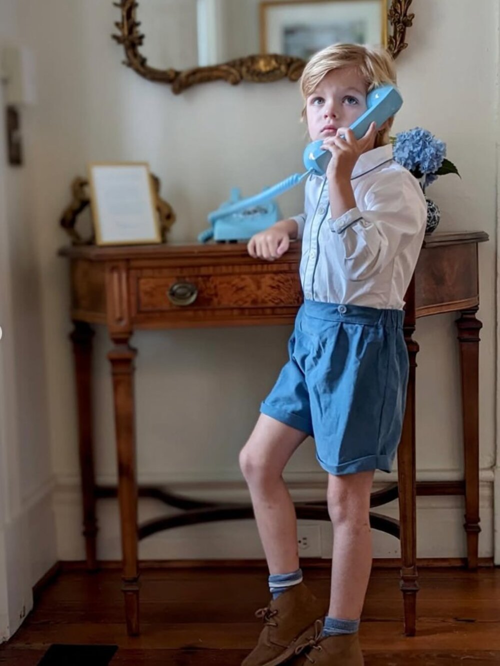 Rachel Riley Cord Short Shirt Set in Blue Boys Wedding Outfit